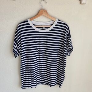 J. CREW XL Navy White Striped Classic Cotton Tee Shirt